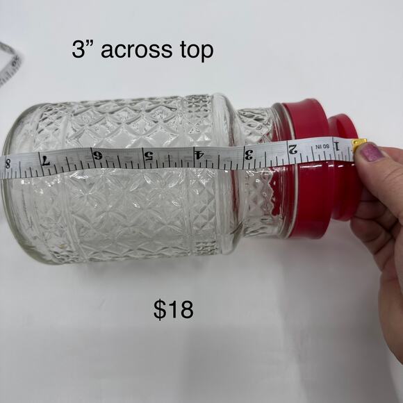 Vintage Anchor Hocking Glass Canister Jar Wexford Quilt Pattern With Red Lid - Picture 7 of 7